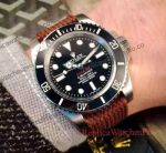 Fake Rolex Submariner Fuck EM Black Dial Watch -Brown Perlon Straps